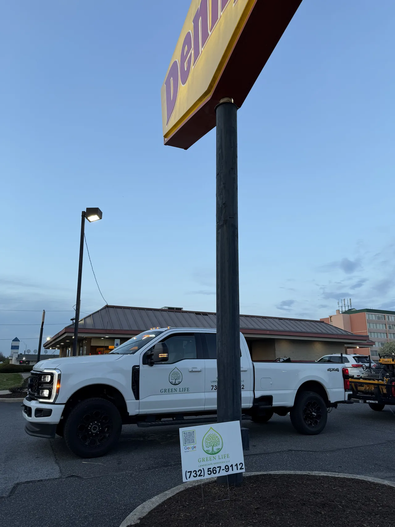 Green Life Landscape Services commercial restaurant landscaping at night Delaware County PA